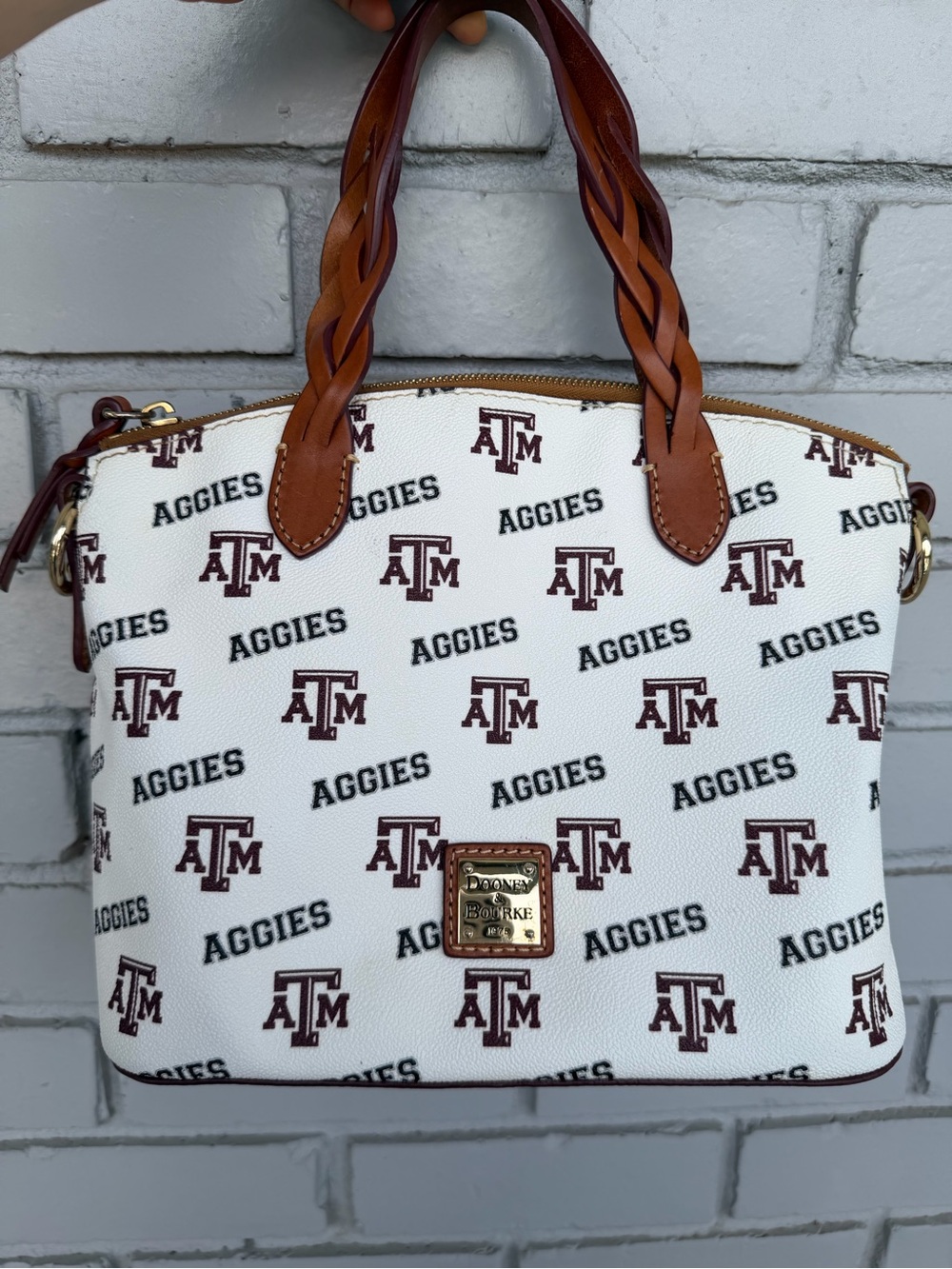 Dooney & Bourke Texas A&M Aggies Satchel Purse White Brown Leather NCAA Handbag